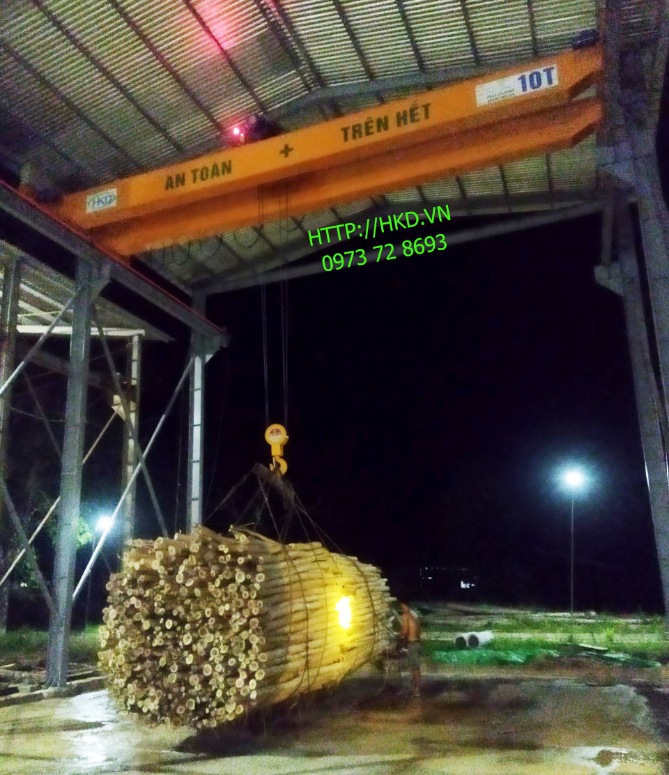 Cầu trục 10 tấn nâng hạ gỗ trong đêm